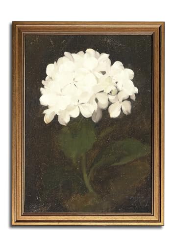White Hydrangea Vintage Gold Framed Wall Art 12x16 inch (28-White hydrangea / 12x16)
