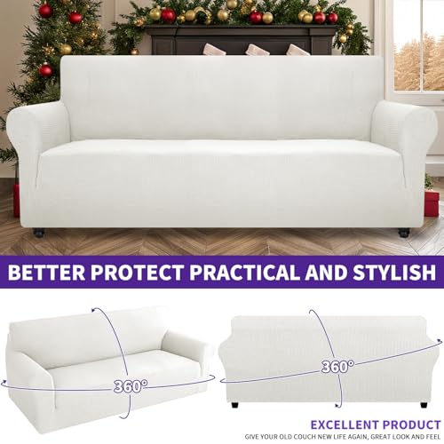 Stretch Oversized Couch Cover Universal Sofa Covers for Living Room Dogs Pet Furniture Protector Spandex Extra Large Sofa Slipcovers with Anti Slip Foam Sticks (White / X-Large (92"-115"))
