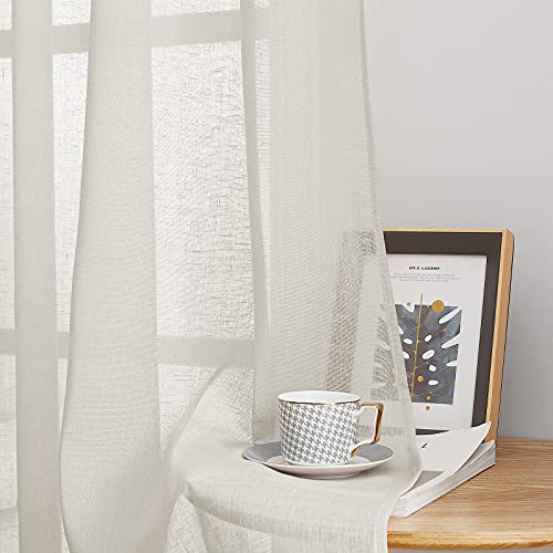 Semi Sheer Curtains Linen Blend Extra Wide for Sliding Glass Door (70"W x 84"L (Pack of 2) / Natural)