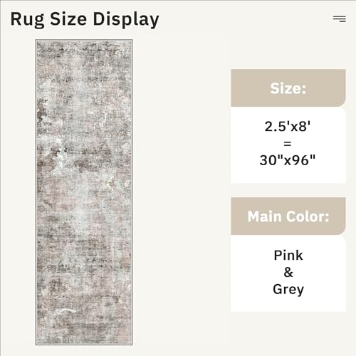 Runner Rug 2'6"x8' Kitchen Hallway Runners Abstract Pink (Pink/Grey / 2'6" x 8' (Runner))