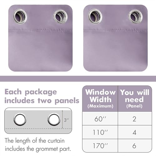 Lilac Blackout Bedroom Curtains Drapes 72 Inch Long 52"x72" (Lilac / 52"W x 72"L (Pack of 2))