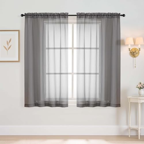 Grey Window Sheer Curtains 54 inch Length (Charcoal Grey / 42"W x 54"L (Pack of 2))