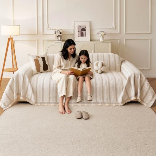 Couch Cover for Sofa (Striped Braid Cream / 71*118 inch)