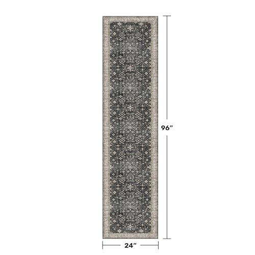 Black Washable 8ft Long Runners for Hallways (2' x 8' (Runner) / Ashen / Multi)