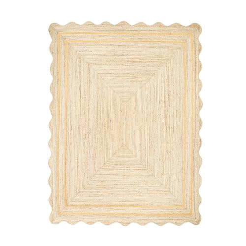 Wave Scalloped Jute Rug Entryway Natural Boho Area Rug Yellow 3'x3' (3'x3' / Yellow)