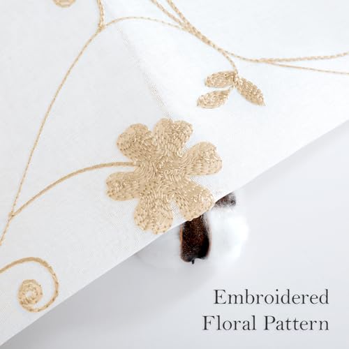 Yellow Sheer Curtains 96 Inches Long 2 Panels Yellow and White Embroidered Floral Pattern Semi Sheer Window Curtains for Bedroom Living Room (52"W x 96"L (Pack of 2) / White & Yellow)