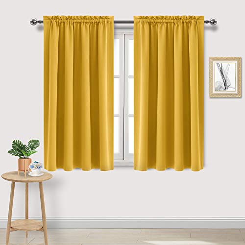 Blackout Curtains for Bedroom Living Room 52 x 54 Inch Long Yellow (Yellow / 52"W x 54"L (Pack of 2))