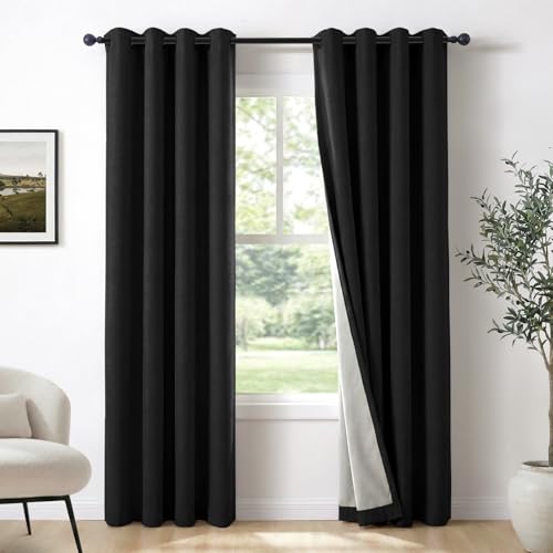 100% Blackout Black Curtains 90 Inch Long 2 Panels Set (Kohl | Black / 50"W x 90"L (Pack of 2))
