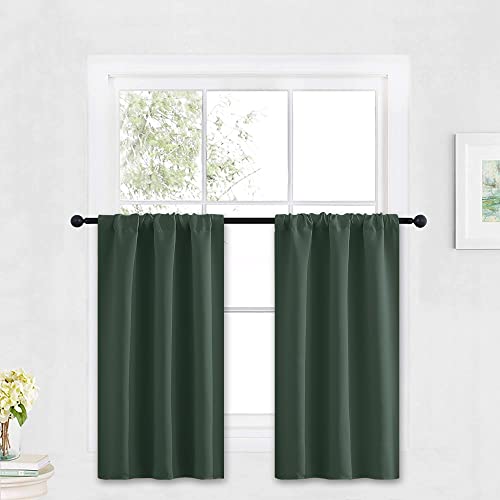 Cafe Blackout Curtains 30 inch Length (Dark Green / 29"W x 30"L (Pack of 2))