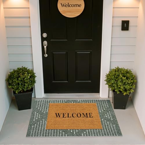 Green Front Door Mat (Dark Green & White / 2'3'' x 3'6'' (Rectangular))
