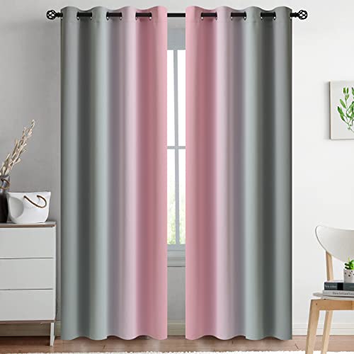 Ombre Pink and Grey Curtains for Bedroom (52"W x 84"L (Pack of 2) / Pink and Grey)