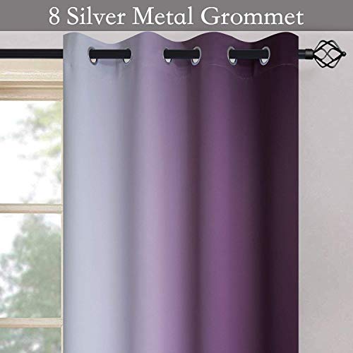 Ombre Purple to Grey White Curtains for Living Room 52Wx63L (52"W x 63"L (Pack of 2) / Purple)