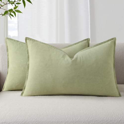 Fall Sage Green Linen Throw Pillow Covers 12x20 Set of 2 (Sage Green / 20" x 12" (Pack of 2))