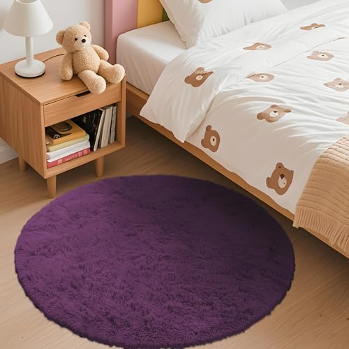 Dark Purple Round Rugs for Bedroom (3 Ft Round / Dark Purple)