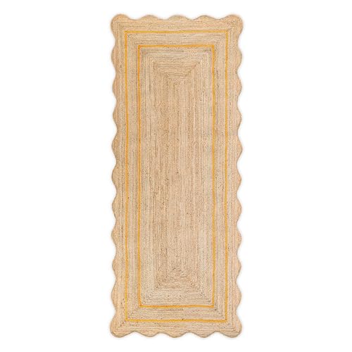 Wave Scalloped Natural Jute Runner (Yellow / 2'6"x14' (Runner))