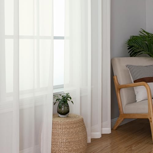 2 Pack Basic Ivory Sheer Curtain Drapes for Living Room 84 Inch Length 2 Panels (59"W x 84"L (Pack of 2) / Ivory)