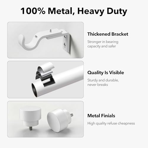 2 Pack Heavy Duty Curtain Rods for Windows 48 to 84 Inch (30"-90"|2pack / White)