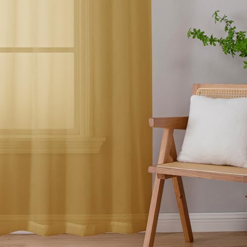 Sheer Gold Curtains 90 inches Long 2 Panels (Gold / 42"W x 90"L (Pack of 2))