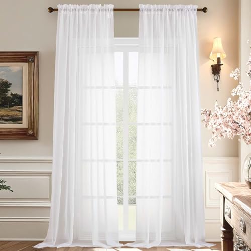 108 Inch White Sheer Window Curtains for Farmhouse (59"W x 108"L (Pack of 2) / White)