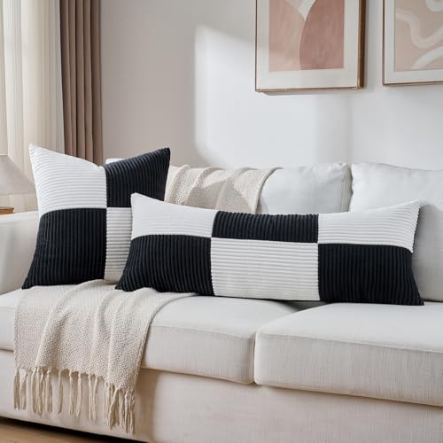 Set of 2 Black White Decorative Throw Pillow Covers 18x18 Inch with for Couch Bed Sofa Living Room (Black White / 18" x 18" (Pack of 2))