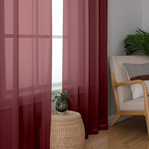 Sheer Window Curtain Panels 90 Inch Long 2 Pieces (42"W x 90"L (Pack of 2) / Burgundy)
