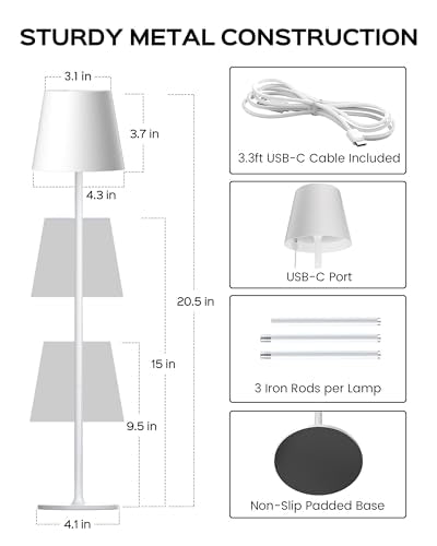 Cordless Table Lamps Rechargeable (2 Pack-Round Base / White)