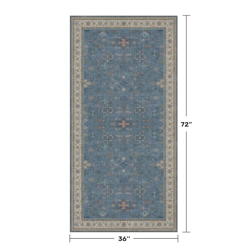 Washable 3x6 Throw Rug for Large Kitchen (3' x 6' (Rectangular) / Dusty Blue)