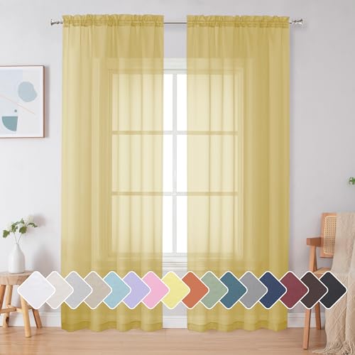 Yellow Sheer Curtains 84 Inches Long (Yellow / 42"W x 84"L (Pack of 2))
