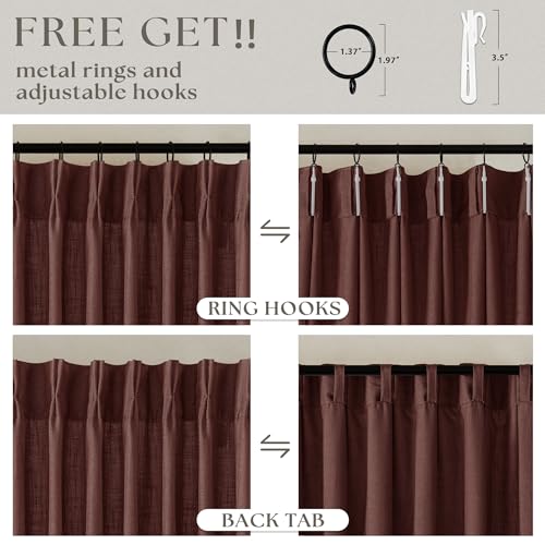 Chestnut Brown 84 Inch Pinch Semi Sheer Pleated Linen Curtains 2 Panel Set (Chestnut Brown / 40"W x 84"L (Pack of 2))