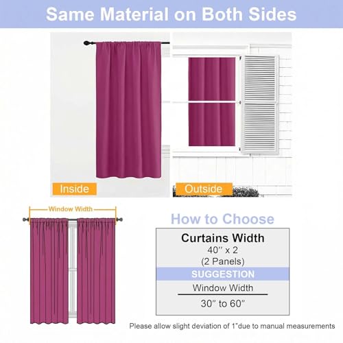 Ava Hot Pink Blackout Curtains for Bedroom 63 Inch Length 2 Panels Set (Hot Pink / 40"W x 63"L (Pack of 2))