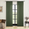 80 Inches Long Olive Green Pinch Pleat Thick Linen Curtains for Bedroom (Olive Green / 40"W x 80"L (Pack of 2))