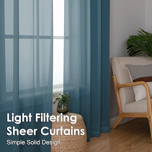 2 Pieces Dusty Blue Sheer Curtains 84 inches Long (Dusty / 42"W x 84"L (Pack of 2))