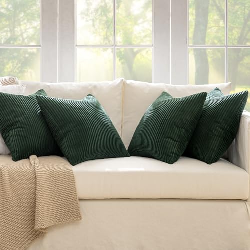Soft Corduroy Decorative Throw Pillow Covers Army Green 18x18 (18" x 18" (Pack of 4) / Army Green)