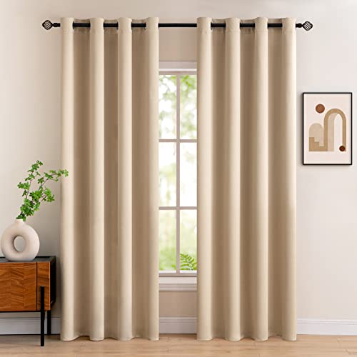 Beige Blackout Bedroom Curtains Drapes 90 Inch Long 52"x90" (Beige / 52"W x 90"L (Pack of 2))