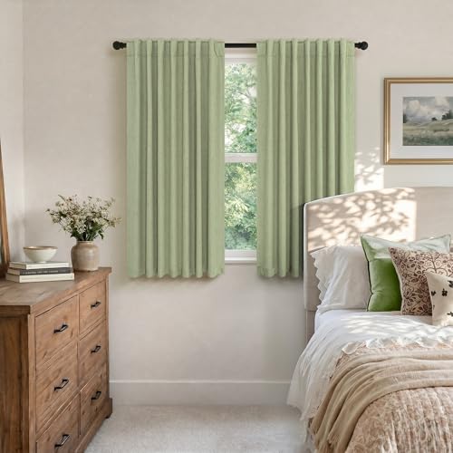 Light Sage Blackout Curtains for Bedroom Aesthetic 54 Inch Long 2 Panel Thermal Insulated Darkening Vintage Curtains for Small Window Short Length Classroom Playroom Linen Look Cottage Core Sage Green (Sage Green / 52"W x 54"L (Pack of 2))
