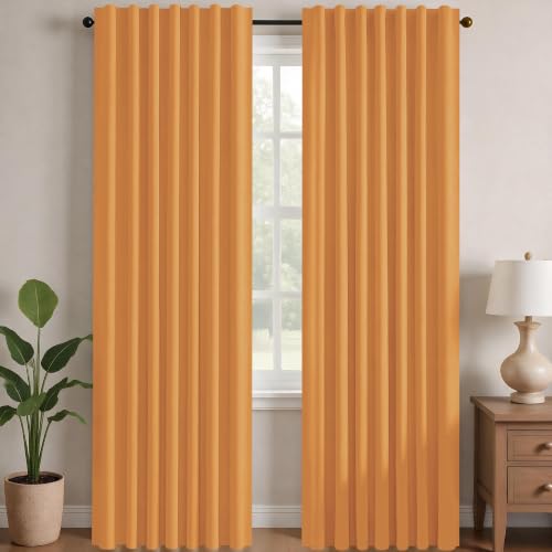 Blackout Curtains for Kitchen Window Back Tab and Rod Pocket Curtains Room Darkening Curtains 52Wx45L Inch Orange Flame 2 Panels (Orange Flame / 52"W x 45"L (Pack of 2))