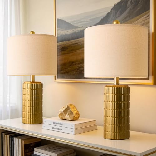 20.75" Brass Gold Ceramic Table Lamps Set of 2 for Living Room (Brass Gold)