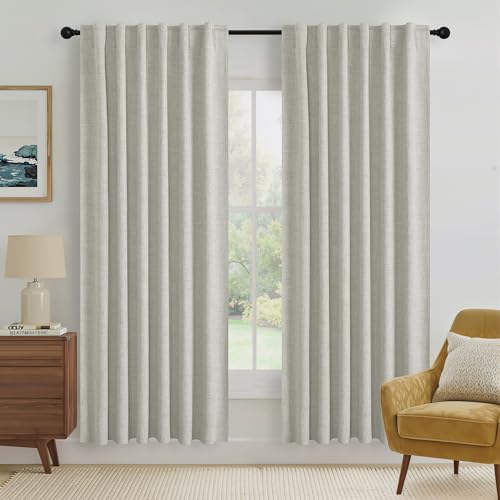 Cream 100% Blackout Linen Curtains 72 inch Long (Cream / 52"W x 72"L (Pack of 2))