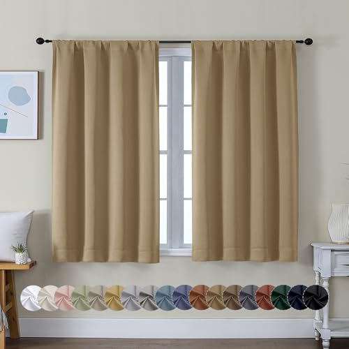 Ava Taupe Short Blackout Curtains for Bedroom 45 Inches Long 2 Panels Set (Taupe / 40"W x 45"L (Pack of 2))