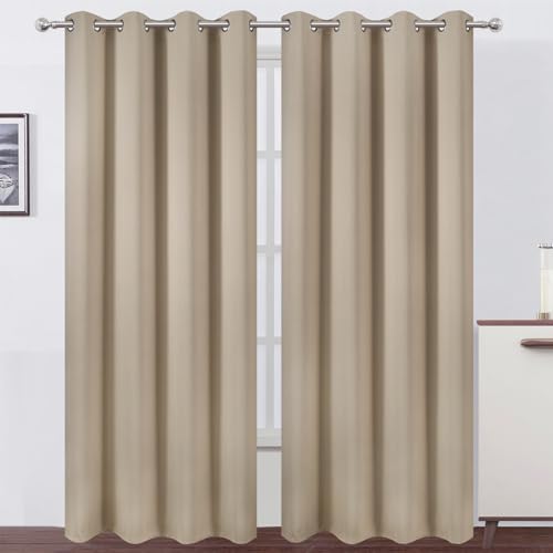 Blackout Curtains 52 x 84 inches Long Khaki Curtains Set of 2 Panels Thermal Insulated Room Darkening Curtains for Bedroom (Khaki / 52"W x 84"L (Pack of 2))