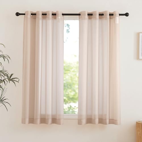 Voile Sheer Curtains 63 inch Length (Taupe / 54"W x 63"L (Pack of 2))