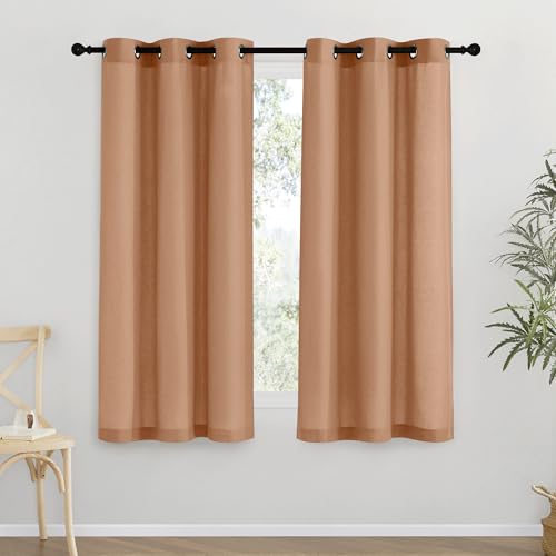 Burnt Orange Short Linen Curtains for Kitchen (Burnt Orange / 42"W x 48"L (Pack of 2))