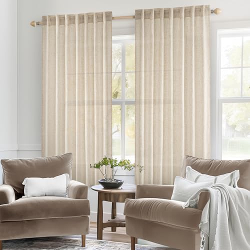 Light Taupe Linen Curtains 52x63 Inch Length for Bedroom Living Room (52"W x 63"L (Pack of 2) / Light Taupe)