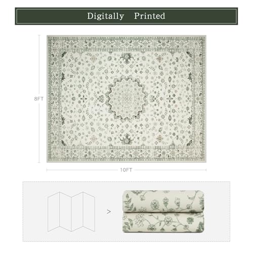 8x10 Washable Area Rugs for Living Room (8' x 10' (Rectangular) / Green-white)