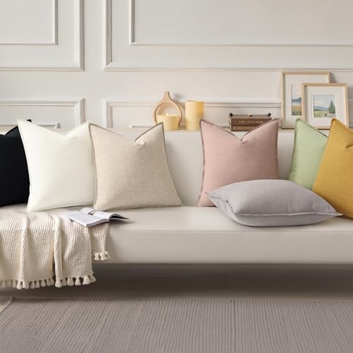 Fall Pink Linen Throw Pillow Covers 16x16 Set of 2 (Pink / 16" x 16" (Pack of 2))