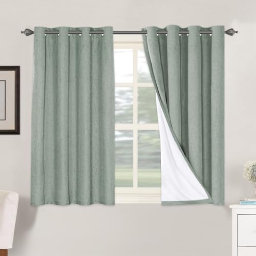 100% Blackout Linen Curtains 45" L 2 Panels Green Bay (Green Bay / 52"W x 45"L (Pack of 2))