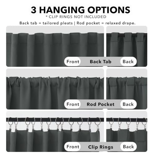 Rod Pocket and Back Tab Curtains Room Darkening Curtains Blackout Thermal Insulated Window Curtains for Living Room 52Wx95L Inch Dark Grey 2 Panels (Dark Grey / 52"W x 95"L (Pack of 2))