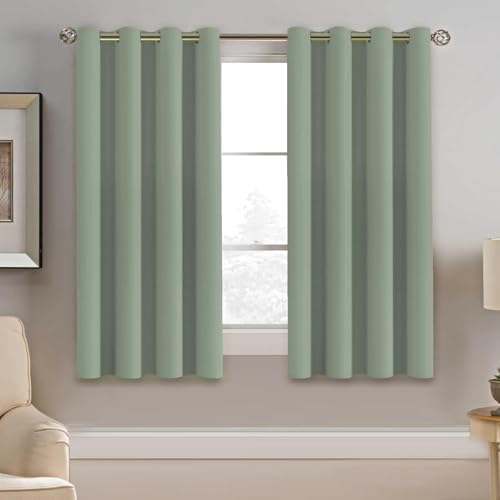Blackout Curtain for Living Room Thermal Insulated Window Treatment Curtain 54 inch Length Energy Saving Solid Grommet Top Blackout Drape (52"W x 54"L (Pack of 1) / Sea Grass)