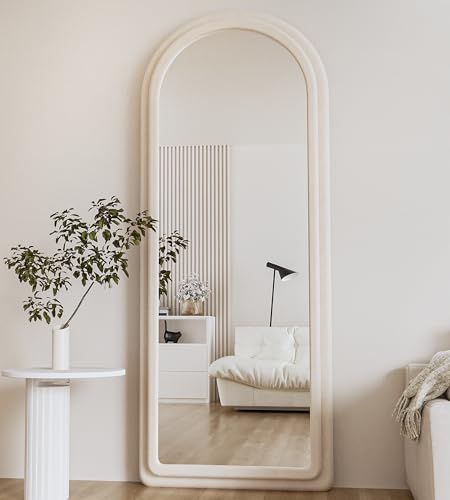 Floor Mirror Full Length Mirror with Stand (Arched - White)