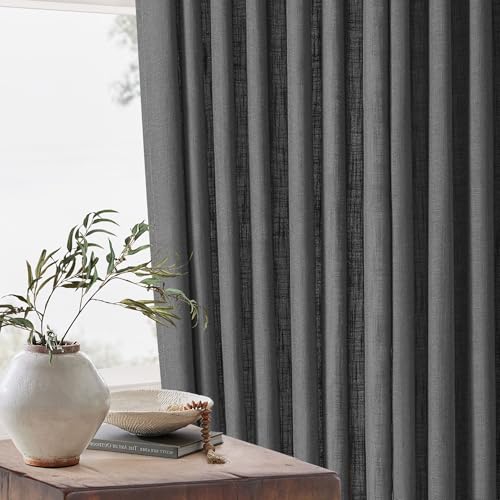 Charcoal Grey Pleated Linen Semi Sheer Curtains 45 Inch Length 2 Panels (Charcoal Grey / 40"W x 45"L (Pack of 2))